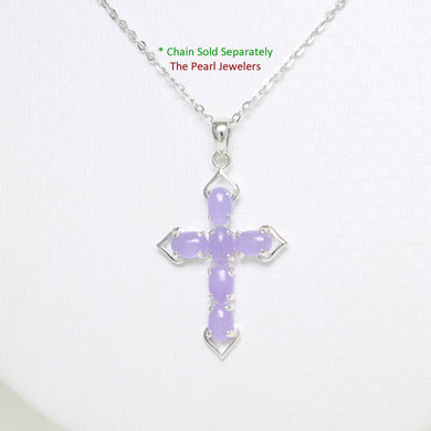 Lavender Jade Christian Cross Sterling Silver Pendant
