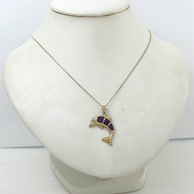 Lavender Jade Dolphin 14k Gold Pendant