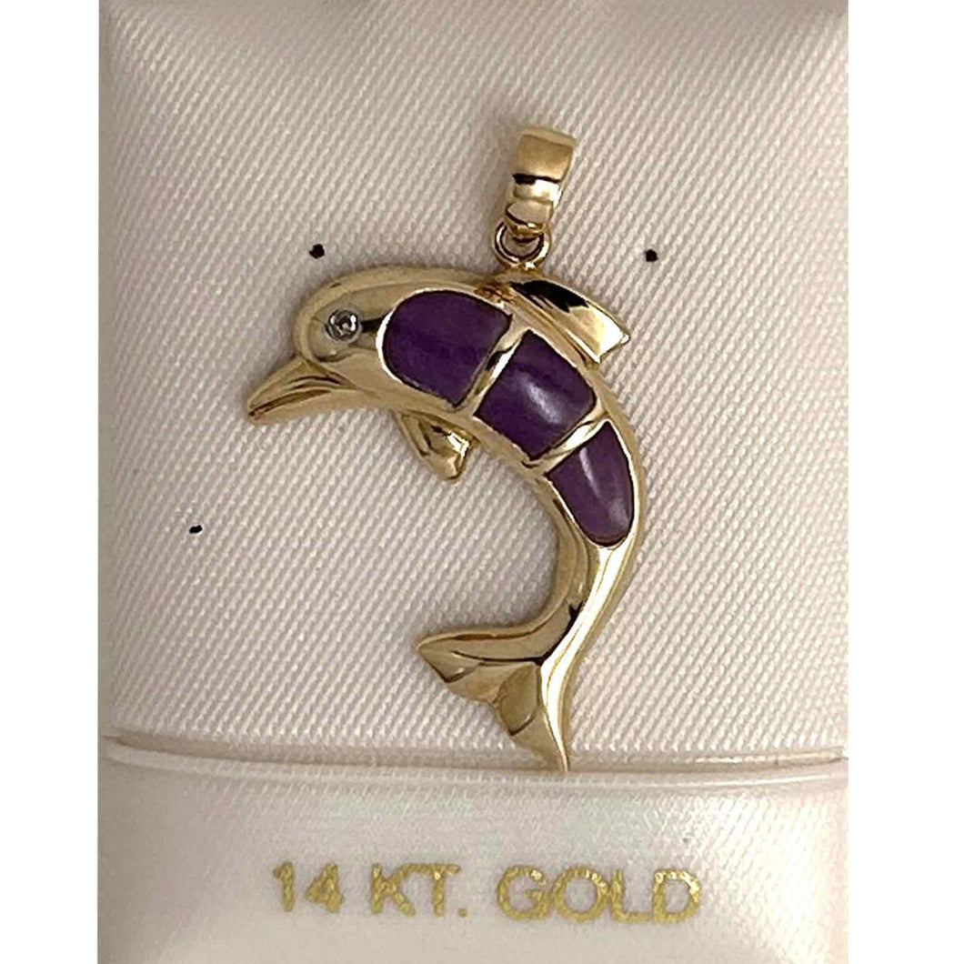 Lavender Jade Dolphin 14k Gold Pendant