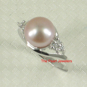 Solid Silver .925 Lavender-Pink Pearl CZ Accent Ring