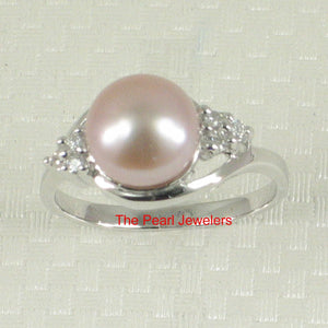 Solid Silver .925 Lavender-Pink Pearl CZ Accent Ring