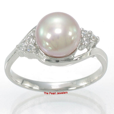 Solid Silver .925 Lavender-Pink Pearl CZ Accent Ring