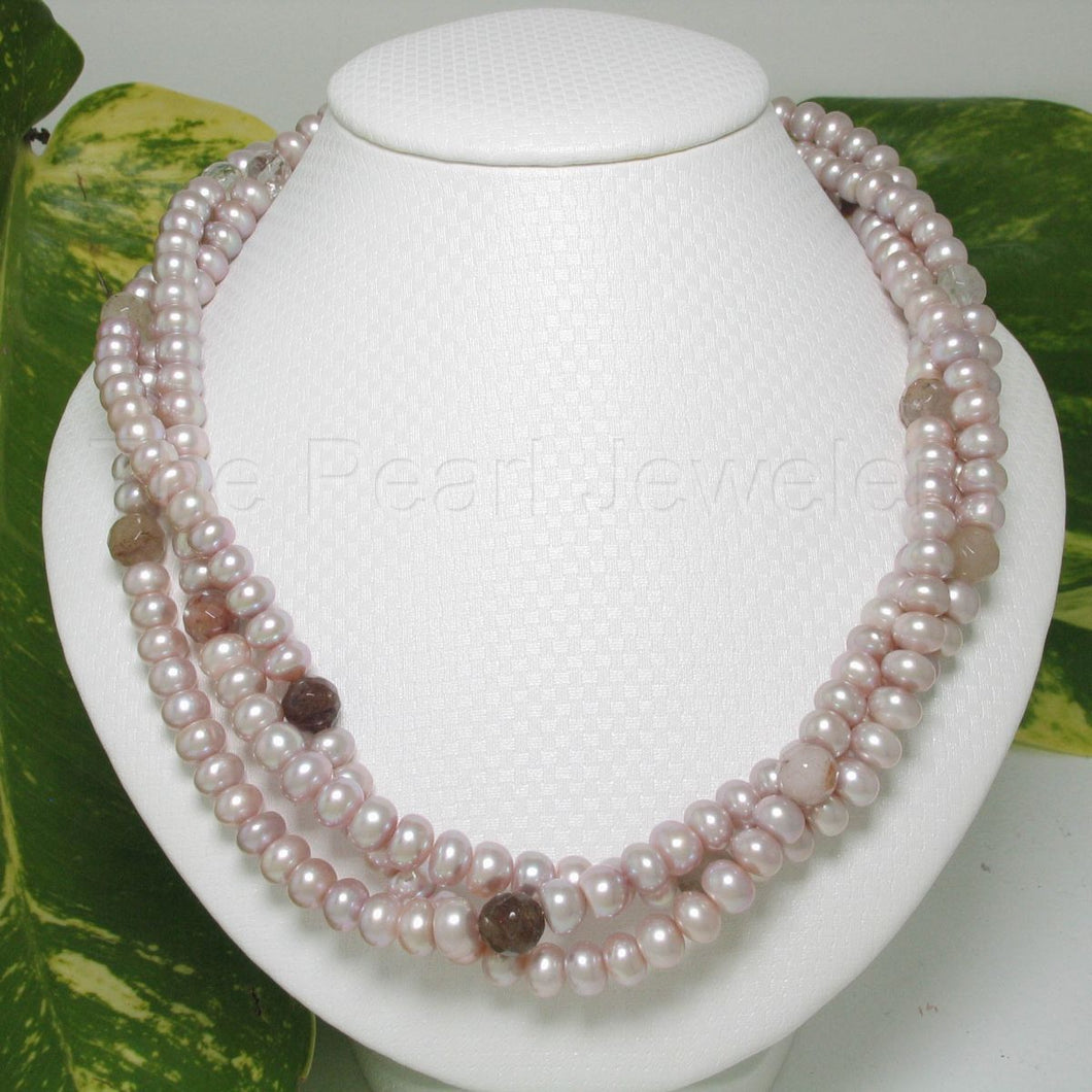 Lavender Roundel Pearl Twist Necklace with Sterling Silver
