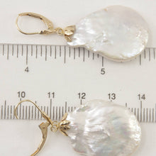 Load image into Gallery viewer, 14 k Yellow Gold Leverback Cup Baroque Coin Pearl Dangle Earrings