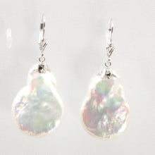 Load image into Gallery viewer, 14 k White Gold Leverback Cup White Coin Pearl Dangle Earrings