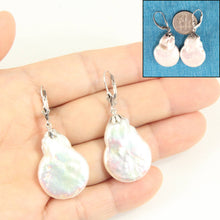 Load image into Gallery viewer, 14 k White Gold Leverback Cup White Coin Pearl Dangle Earrings