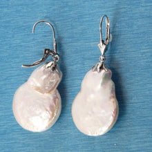 Load image into Gallery viewer, 14 k White Gold Leverback Cup White Coin Pearl Dangle Earrings