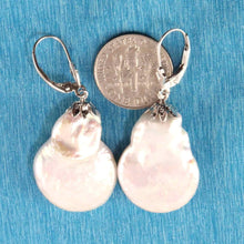 Load image into Gallery viewer, 14 k White Gold Leverback Cup White Coin Pearl Dangle Earrings