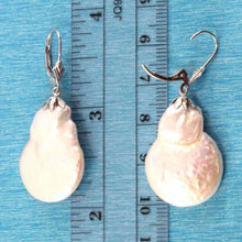 Load image into Gallery viewer, 14 k White Gold Leverback Cup White Coin Pearl Dangle Earrings