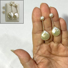 Load image into Gallery viewer, Real Light Pink Coin Pearl Drop Earrings – 14 k Yellow Gold