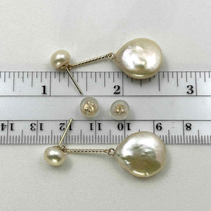 Real Light Pink Coin Pearl Drop Earrings – 14 k Yellow Gold