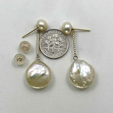 Load image into Gallery viewer, Real Light Pink Coin Pearl Drop Earrings – 14 k Yellow Gold
