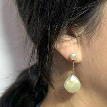 Load image into Gallery viewer, Real Light Pink Coin Pearl Drop Earrings – 14 k Yellow Gold