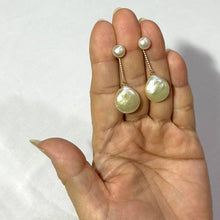 Load image into Gallery viewer, Real Light Pink Coin Pearl Drop Earrings – 14 k Yellow Gold