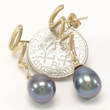 Load image into Gallery viewer, 14 k Solid Gold Lightning Design Black Cultured Pearl Dangle Earrings