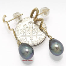 Load image into Gallery viewer, 14 k Solid Gold Lightning Design Black Cultured Pearl Dangle Earrings