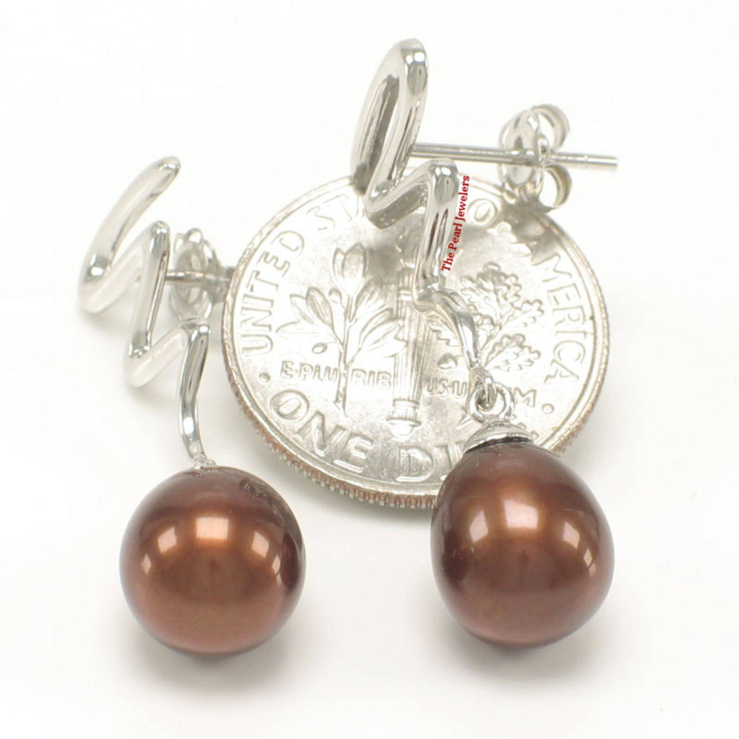 AAA 7.5–8 mm High Luster Chocolate Cultured Pearl Lightning Earrings