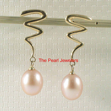 14 k Solid Gold Lightning Design Teardrop Pink Pearl Dangle Earrings