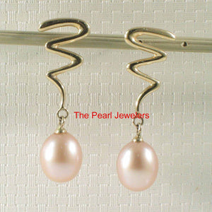 14 k Solid Gold Lightning Design Teardrop Pink Pearl Dangle Earrings
