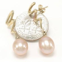 Load image into Gallery viewer, 14 k Solid Gold Lightning Design Teardrop Pink Pearl Dangle Earrings