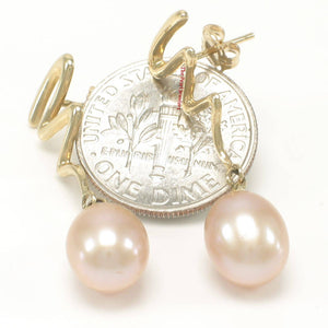 14 k Solid Gold Lightning Design Teardrop Pink Pearl Dangle Earrings