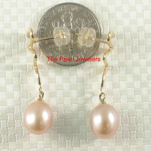 14 k Solid Gold Lightning Design Teardrop Pink Pearl Dangle Earrings