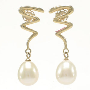 14 k Solid Gold Lightning Design White Cultured Pearl Dangle Earrings