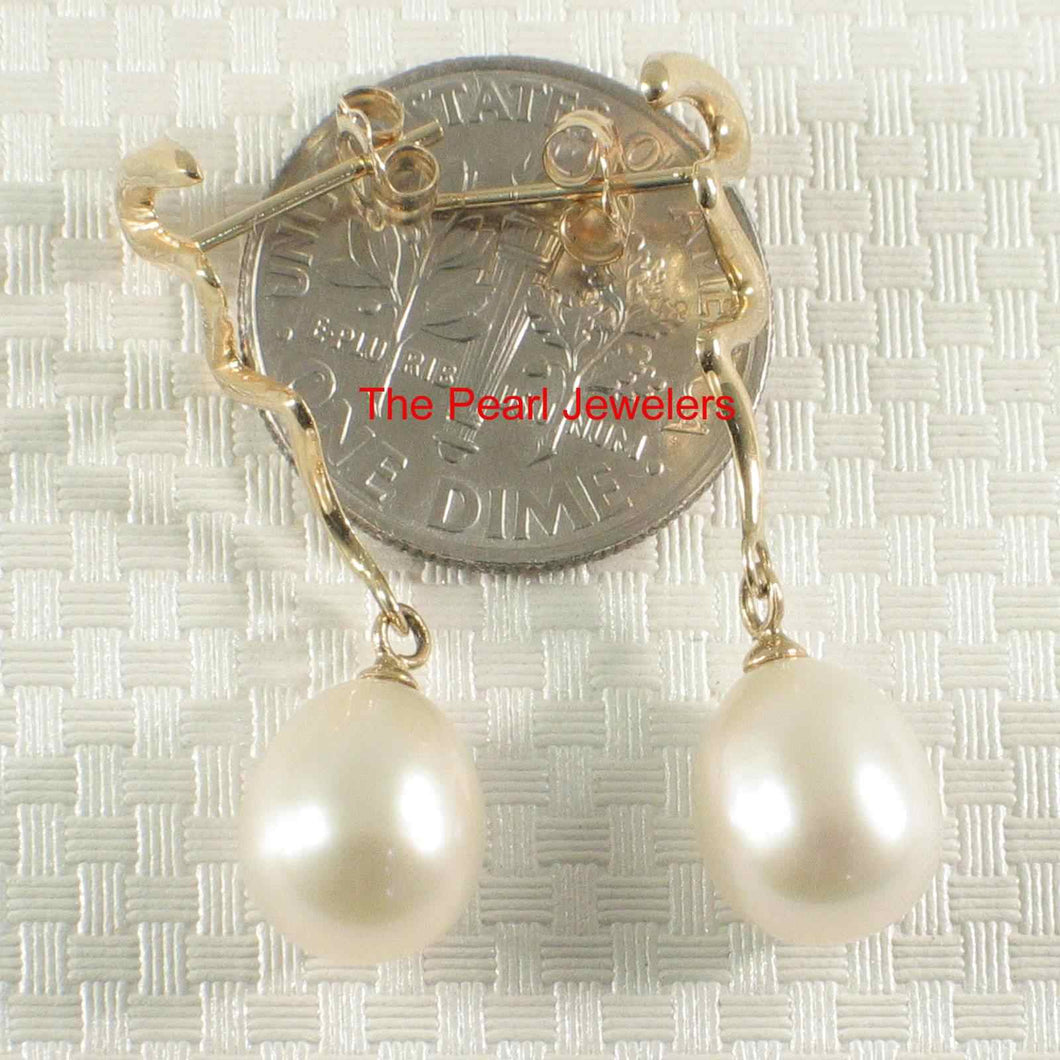 14 k Solid Gold Lightning Design White Cultured Pearl Dangle Earrings