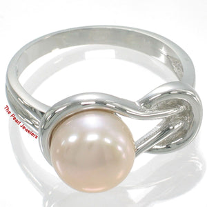 Solid Sterling Silver .925 Love-Knot Pink Freshwater Pearl Ring