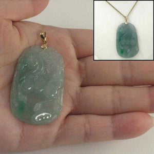 Lovely Hand Carved Horse Green Jade Pendant 14k Yellow Gold Bale