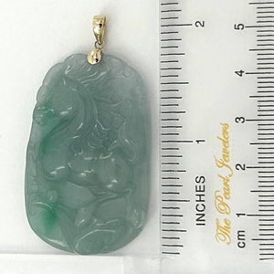 Lovely Hand Carved Horse Green Jade Pendant 14k Yellow Gold Bale