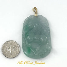 Load image into Gallery viewer, Lovely Hand Carved Horse Green Jade Pendant 14k Yellow Gold Bale