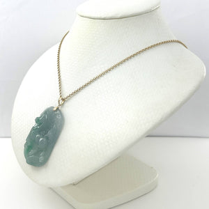 Lovely Hand Carved Horse Green Jade Pendant 14k Yellow Gold Bale