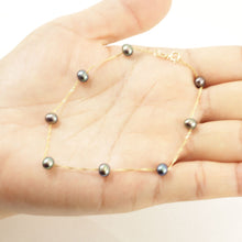 Load image into Gallery viewer, 14k Yellow Gold Mini Peacock Cultured Pearl Handcrafted Tin-Cup Bracelet