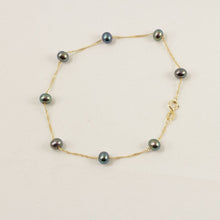 Load image into Gallery viewer, 14k Yellow Gold Mini Peacock Cultured Pearl Handcrafted Tin-Cup Bracelet