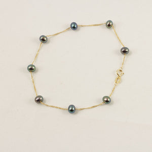 14k Yellow Gold Mini Peacock Cultured Pearl Handcrafted Tin-Cup Bracelet