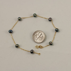 14k Yellow Gold Mini Peacock Cultured Pearl Handcrafted Tin-Cup Bracelet