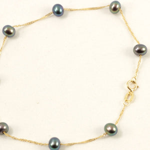 14k Yellow Gold Mini Peacock Cultured Pearl Handcrafted Tin-Cup Bracelet