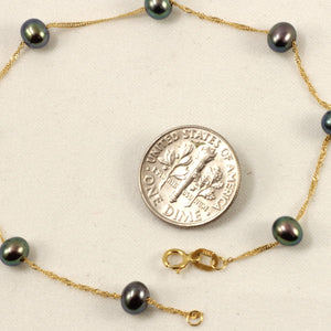 14k Yellow Gold Mini Black Cultured Pearl Handcrafted Tin-Cup Bracelet
