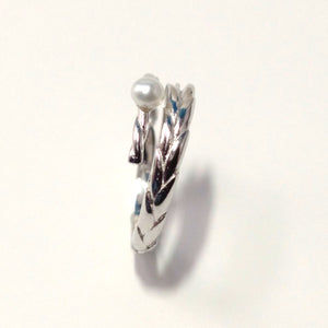 Solid Sterling Silver .925 White Mini Pearl Wheat-Style Adjustable Ring