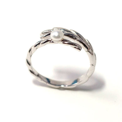 Solid Sterling Silver .925 White Mini Pearl Wheat-Style Adjustable Ring