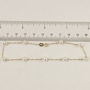 14k Yellow Gold Mini White Cultured Pearl Handcrafted Tin-Cup Bracelet
