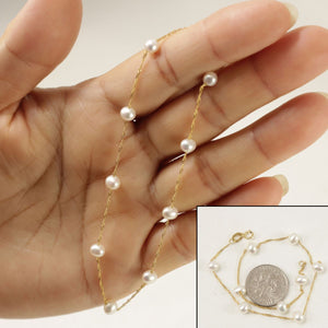 14k Yellow Gold Mini White Cultured Pearl Handcrafted Tin-Cup Bracelet