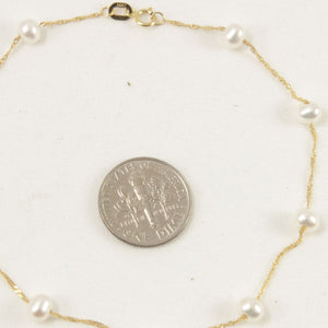 14k Yellow Gold Mini White Cultured Pearl Handcrafted Tin-Cup Bracelet