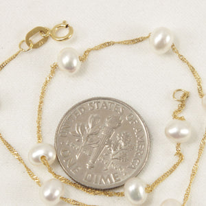 14k Yellow Gold Mini White Cultured Pearl Handcrafted Tin-Cup Bracelet