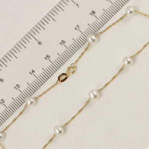 14k Yellow Gold Mini White Cultured Pearl Handcrafted Tin-Cup Bracelet