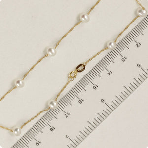 14k Yellow Gold Mini White Cultured Pearl Handcrafted Tin-Cup Bracelet