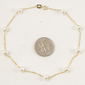 14k Yellow Gold Mini White Cultured Pearl Handcrafted Tin-Cup Bracelet