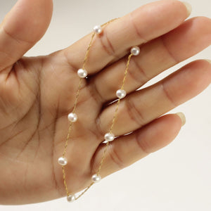 14k Yellow Gold Mini White Cultured Pearl Handcrafted Tin-Cup Bracelet – 9”