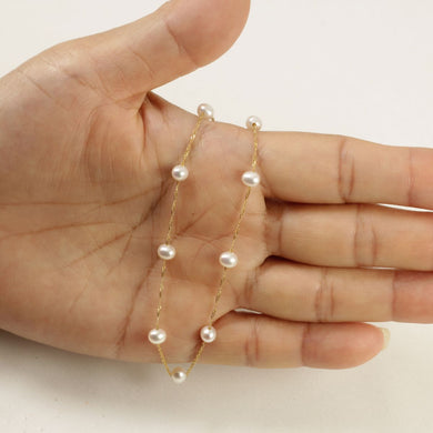 14k Yellow Gold Mini White Cultured Pearl Handcrafted Tin-Cup Bracelet – 9”